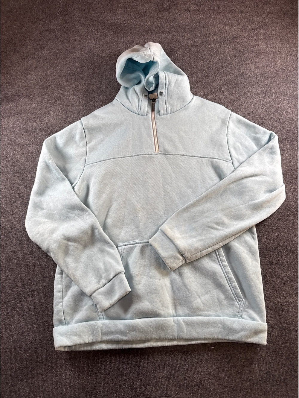 Mens L Light Blue Quarter Zip Hoodie Pullover Sweatshirt Kangaroo Pocket Casual